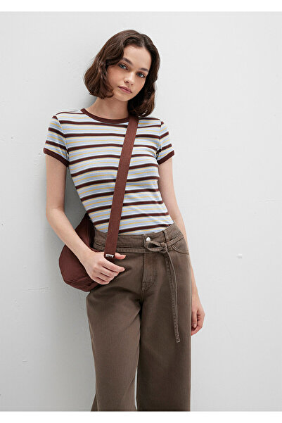 Mavi Braun gestreiftes T-Shirt, tailliert / eng anliegend geschnitten 1613378...