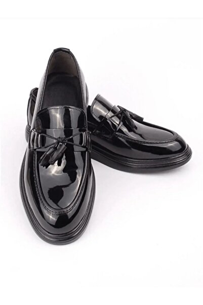 halismenspor Men's Patent Leather Glossy Matte Black Classic Shoes Daily Wedd...