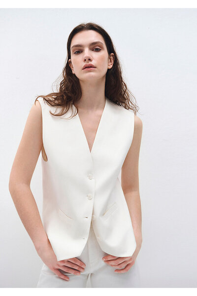 Mavi Linen Blended Ecru Vest Regular Fit 1110683-70057