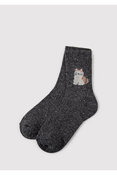 Mavi Yün Karışımlı Antrasit Bot Çorabı 1912833-80106