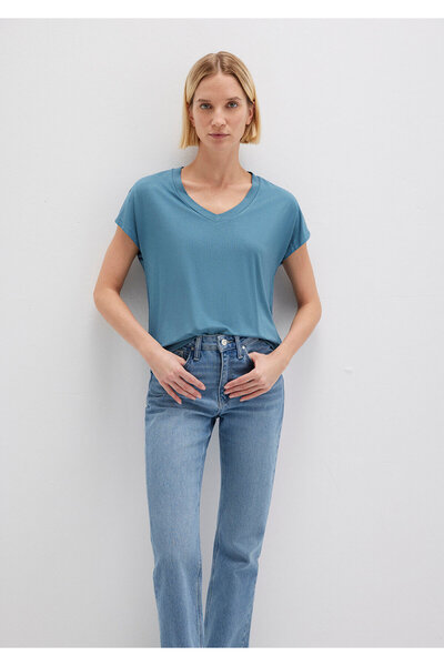 Mavi Tricou vâscos cu decolteu în V - Croială normală167714-70753