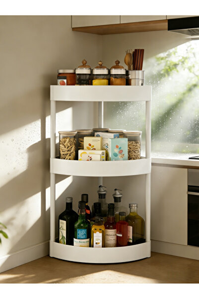 Generic رف تخزين زاوية مثلث بثلاث طبقات من ليون هوم (أبيض)