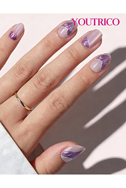 Youtrico 30 قطعة من أظافر الضغط، درع دائري قصير، محيط حورية البحر، أظافر صناع...