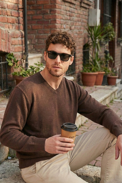 Buratti Pulover din bumbac cu decolteu în V pentru bărbați 456202 V