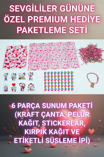 Pusula Marketim Sevgililer Gününe Özel Premium Hediye Paketleme Seti - 6 Parç...