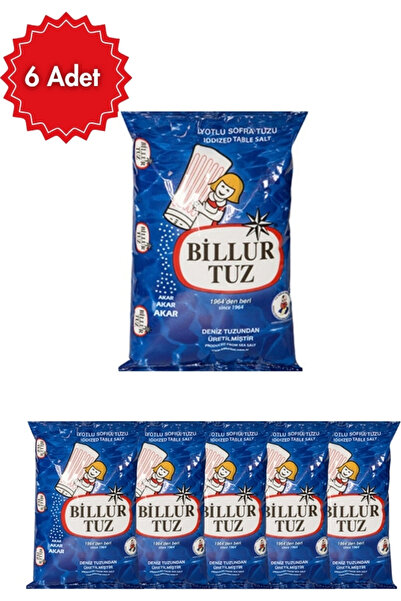 Billur İyotlu Sofra Tuzu 1,5 kg x6 Adet | Yemeklik Sofra Tuzu | Rafine ve Güv...