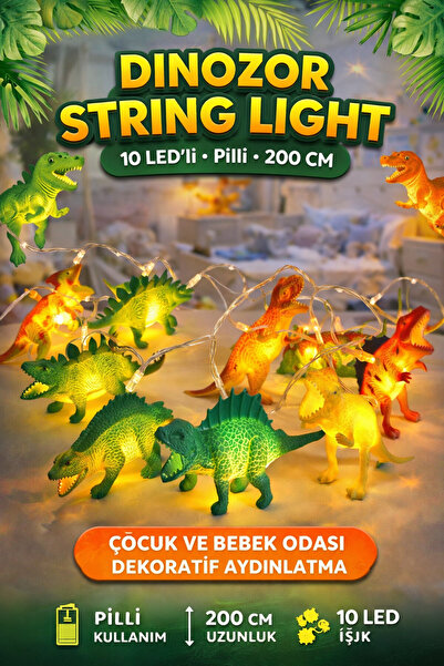 Ecuy Dinozor Figürlü String Light 10 LED Pilli Işıklı Çocuk & Bebek Odası Dek...