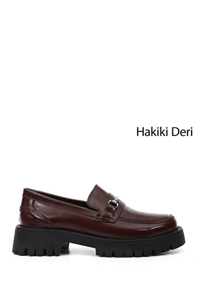 GÖNDERİ(R) Women's Burgundy Patent Leather Thick Heeled Buckled Genuine Leath...