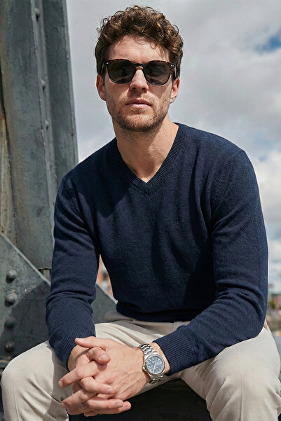 Buratti Bavlněný svetr Regular Fit s výstřihem do V Pánský SWEATER 456202 V