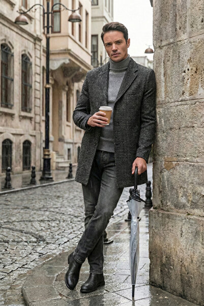 Buratti معطف رجالي ذو ياقة مونو بزر واحد من نورمال مولد، معطف رجالي 5840098