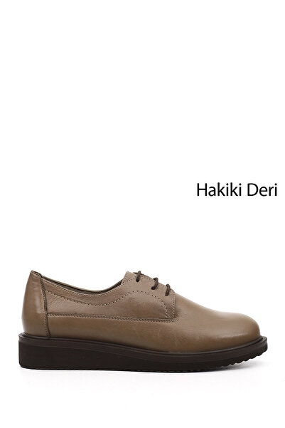 GÖNDERİ(R) Women's Mink Lace-Up Wedge Sole Genuine Leather Shoes