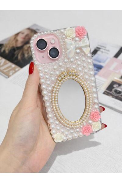 Olinza Shop iPhone Xr Pearl Detailed Mirrored Phone Case Pink Rose & Bow Desi...