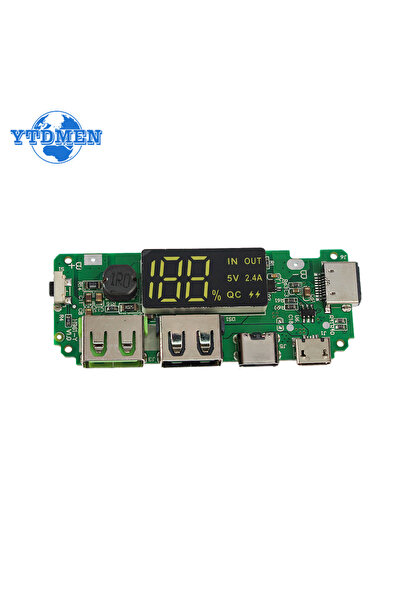 YTDMEN لوحة شحن بطارية ليثيوم ٥ فولت ٢٫٤ أمبير، مزودة بمؤشر LED ومنفذي USB مز...