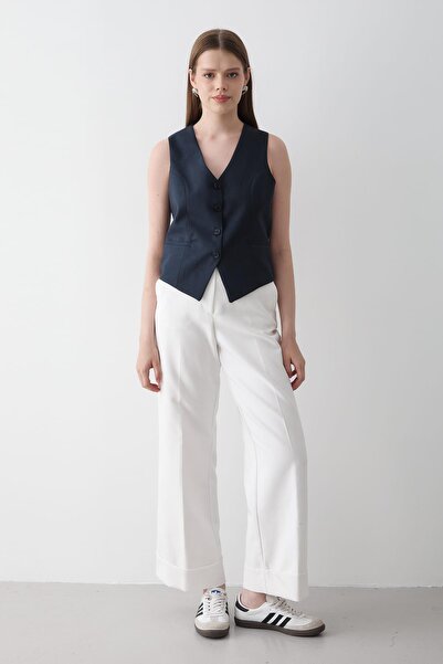 JASTE Kadın Astarlı Düğme Detaylı Yelek LACİVERT