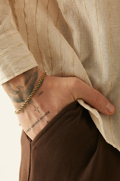 Fjellor سوار رجالي من الفولاذ المقاوم للصدأ بلونين ذهبي وأسود من كرابي