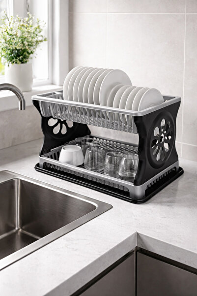 IRILIS Plastic dish drainer with collection tray, cutlery holder included, gr...