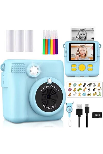 Choice كاميرا ABS681-Blue32G المحمولة للطباعة الفورية للأطفال - كاميرا فيديو ...
