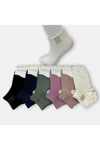 Anemon Socks Çorap Organik Pamuk Taşlı 12 Çift Karışık Renk