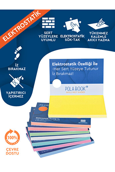 POLABOOK Akıllı Not Kağıdı - 7x10 cm 100 Sayfa - Sarı - Yapışkansız Post-it