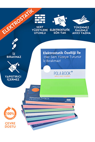 POLABOOK Akıllı Not Kağıdı - 7x10 cm 100 Sayfa - Mint Yeşili - Yapışkansız Po...