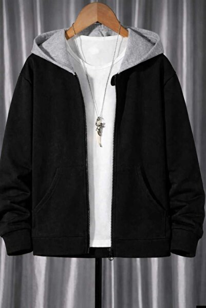 BRLKN سترة سوداء ذات لونين بغطاء رأس rmuarlı