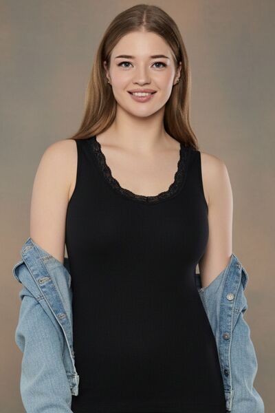 Cotpark Women's Stylish Cotton Strap Tank Top - Black 3028