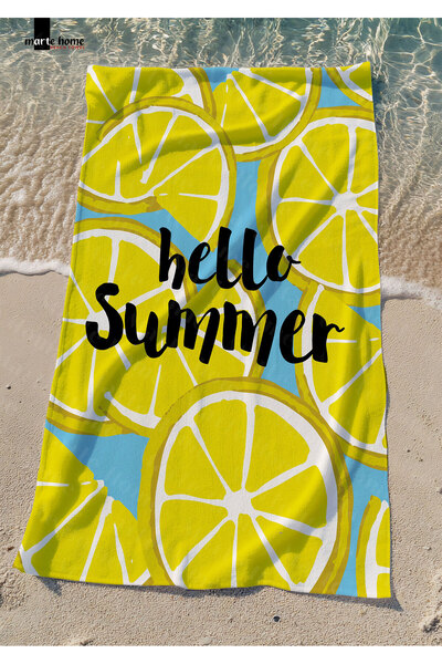 Marte Home HELLO SUMMER LİMON BASKILI RENKLİ PLAJ HAVLUSU