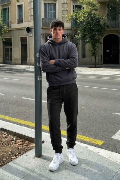 MARKAPIA Men's Smoked Sweatpants with Elasticated Cuffs