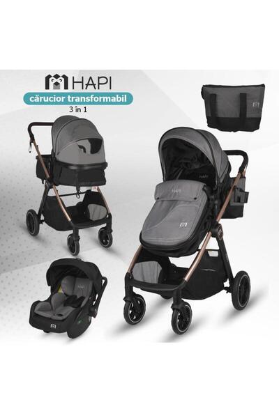 HAPI Carucior transformabil 3 in 1 Soley, Cadru aluminiu, Roti mari, Suspensi...