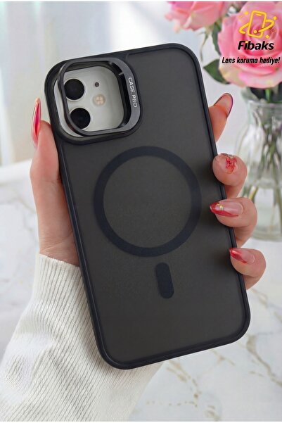 Fibaks iPhone 11 Kılıf Standlı Mat Magsafe Metal Tuşlu Kamera Lens Hediyeli W...