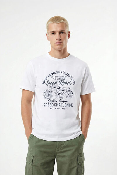 MARKAPIA Men's 100% Cotton Crew Neck Motor Printed T-Shirt