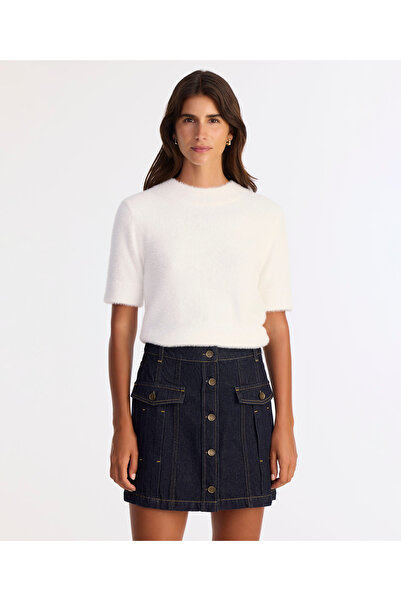 Yargıcı Buttoned Short Denim Skirt with Pinch Detail