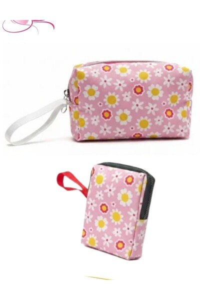 TATA CRAFT Makyaj Hijyen Ped Çanta Seti 2'li Set Astarsız Fermuarlı Kozmetik ...