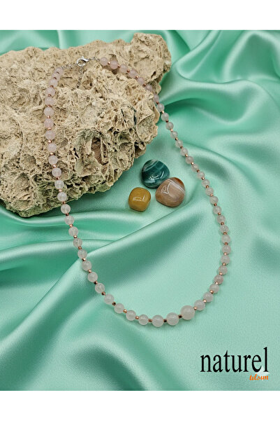 Naturel Tılsım Pembe Kuvars Choker Kolye