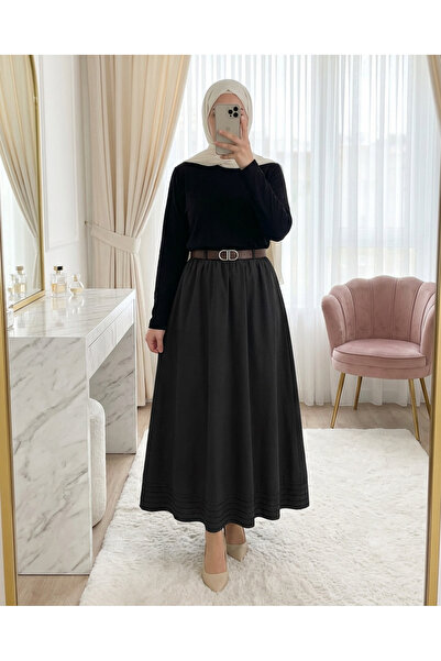 Modamorfo Imported Soft Gabardine Skirt with Skirt Hem Stitching Detail, Elas...
