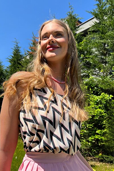 VAGGON Bluză de damă, pudră, cu decolteu turn, cu frânghie, cu două straturi,...