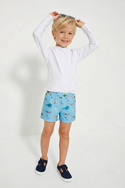 MARKAPIA Boy's Light Blue Swim Shorts with Elastic Waist