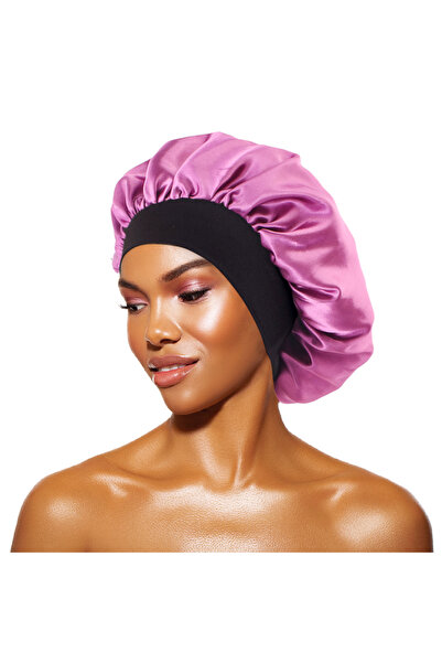 Choice قبعة استحمام واسعة الحواف من الساتان بلون بنفسجي تارو، غطاء رأس ناعم ل...