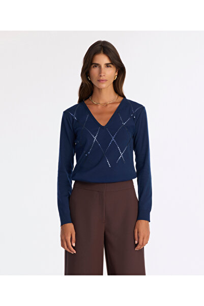 Yargıcı Regular V-Neck Long Sleeve Sweater