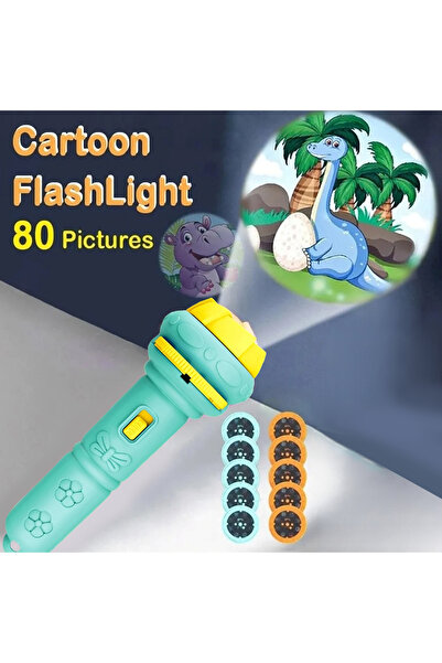 choice2 مجموعة واحدة - مصباح يدوي بروجكتور أخضر للأطفال، 10 بطاقات، 80 نمطًا،...