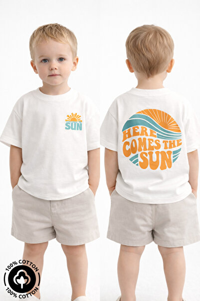 Miniel Unisex Bebek Bisiklet Yaka The Sun Baskılı %100 Pamuklu Oversize T-shirt