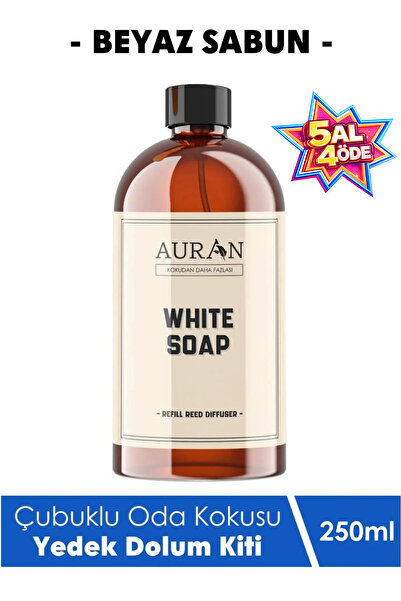 AURAN Beyaz Sabun Çubuklu Oda ve Ortam Kokusu Yedek Dolum Kiti Yedek Şişe Whi...
