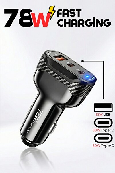 Enshall 78W Hızlı şarj Destekli 2x Type-C 1x USB Girişli Araç Çakmaklık Hızlı...
