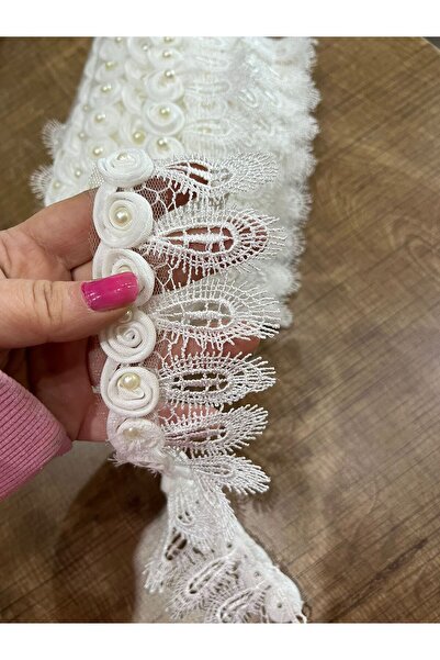 Gönülden Tasarım Panglică cu perle și dantelă, lățime 6 cm, accesoriu pentru ...