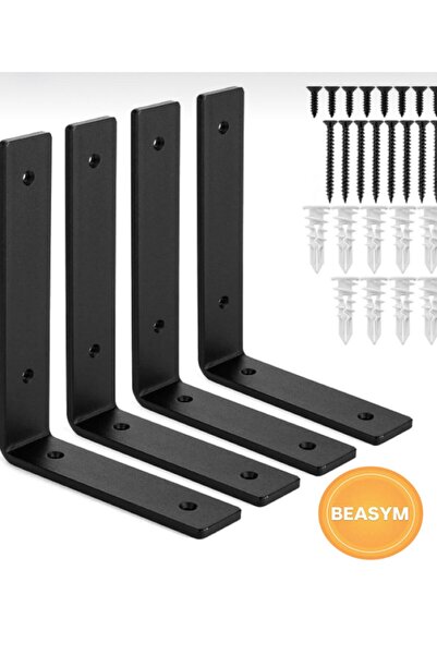 Beasym Raf Altı Ayak Raf Tutucu L Demir 10 X 20 Cm Siyah Montaj Aparatı (4 ADET)