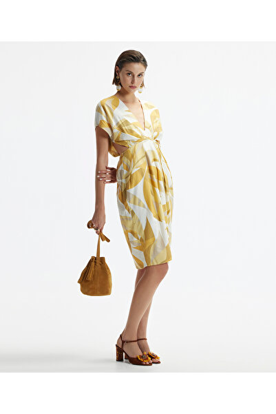 Yargıcı V-Neck Short Sleeve Low-Cut Waist Short Dress