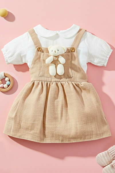bshood X Silk Atlas Short Sleeve Teddy Bear Baby Collar Muslin Dress