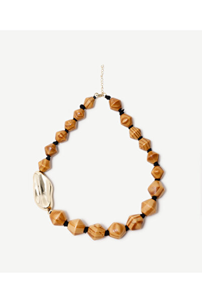 Yargıcı Ahşap Boncuk Taşlı Kolye