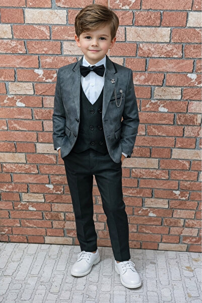 HAYTA Takım Elbise Yelekli Gömlekli Set Kadife 5yaş-10yaş