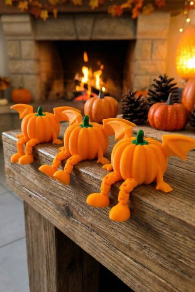 KLYNTO Oturan Balkabağı Biblo (3 adet) - Sevimli Yarasa Kanatlı Biblo Ev Ofis...